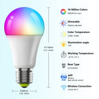 Smart WiFi LED Bulb E26 - RGB+CCT Tunable 15W, 1200LM, Alexa & Google Home Compatible for North America