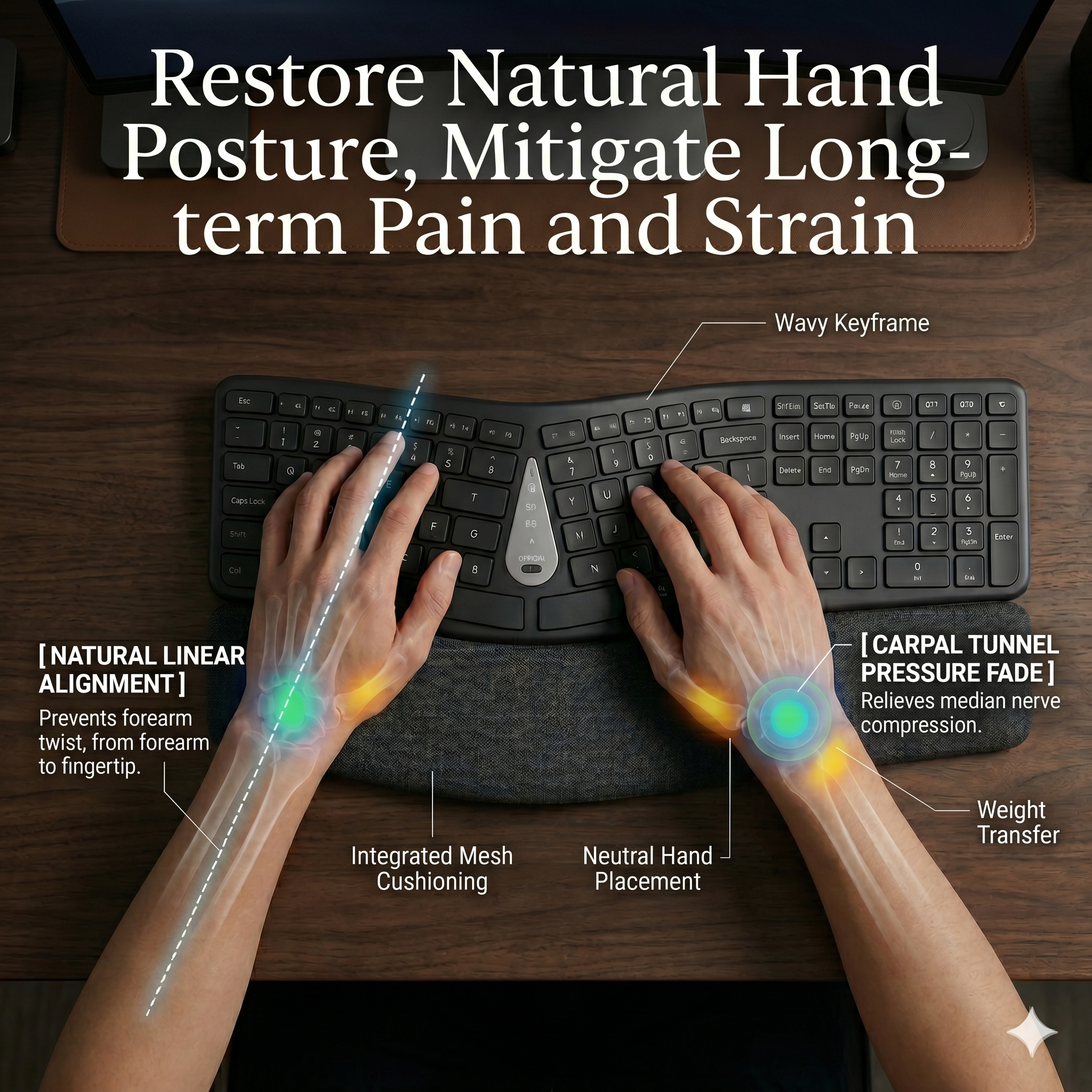 Anrexis Premium Split Ergonomic Wireless Keyboard