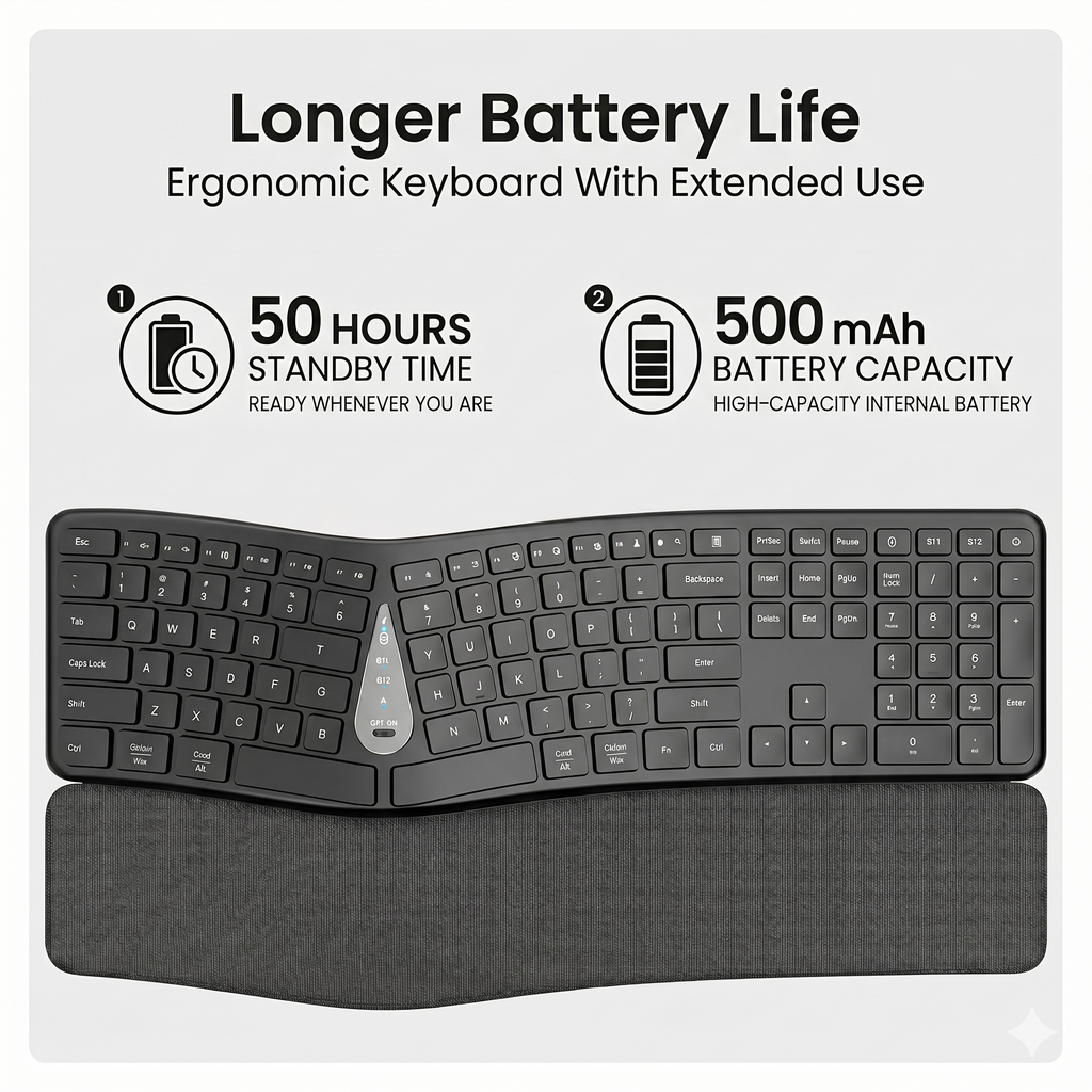 Anrexis Premium Split Ergonomic Wireless Keyboard