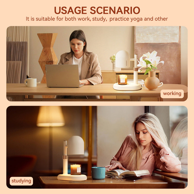 Usage scenario of a woman working and studying with a lamp on a table.