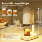 Candle lamp with adjustable height design on a table with candles of different heights.