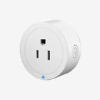 Compact white mini WiFi smart plug front view with power button and LED indicator