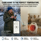 Woman remotely turning on bedroom space heater via smart plug app during winter commute